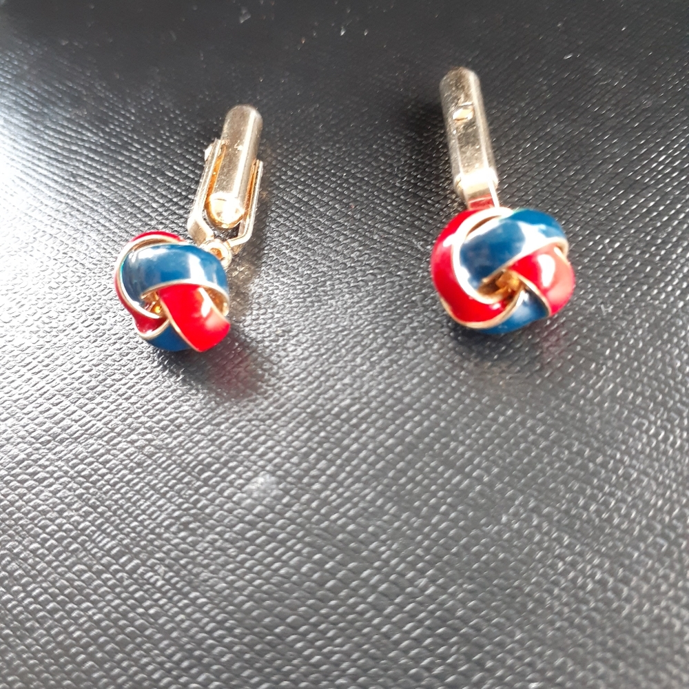 Red, blue and gold knot cufflinks